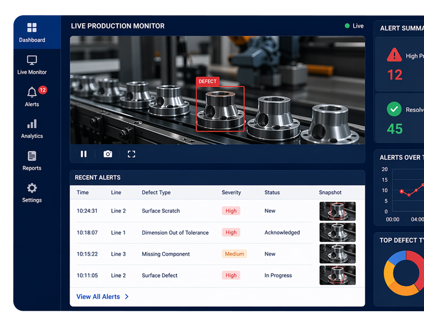 Video analytics and AI defect detection interface