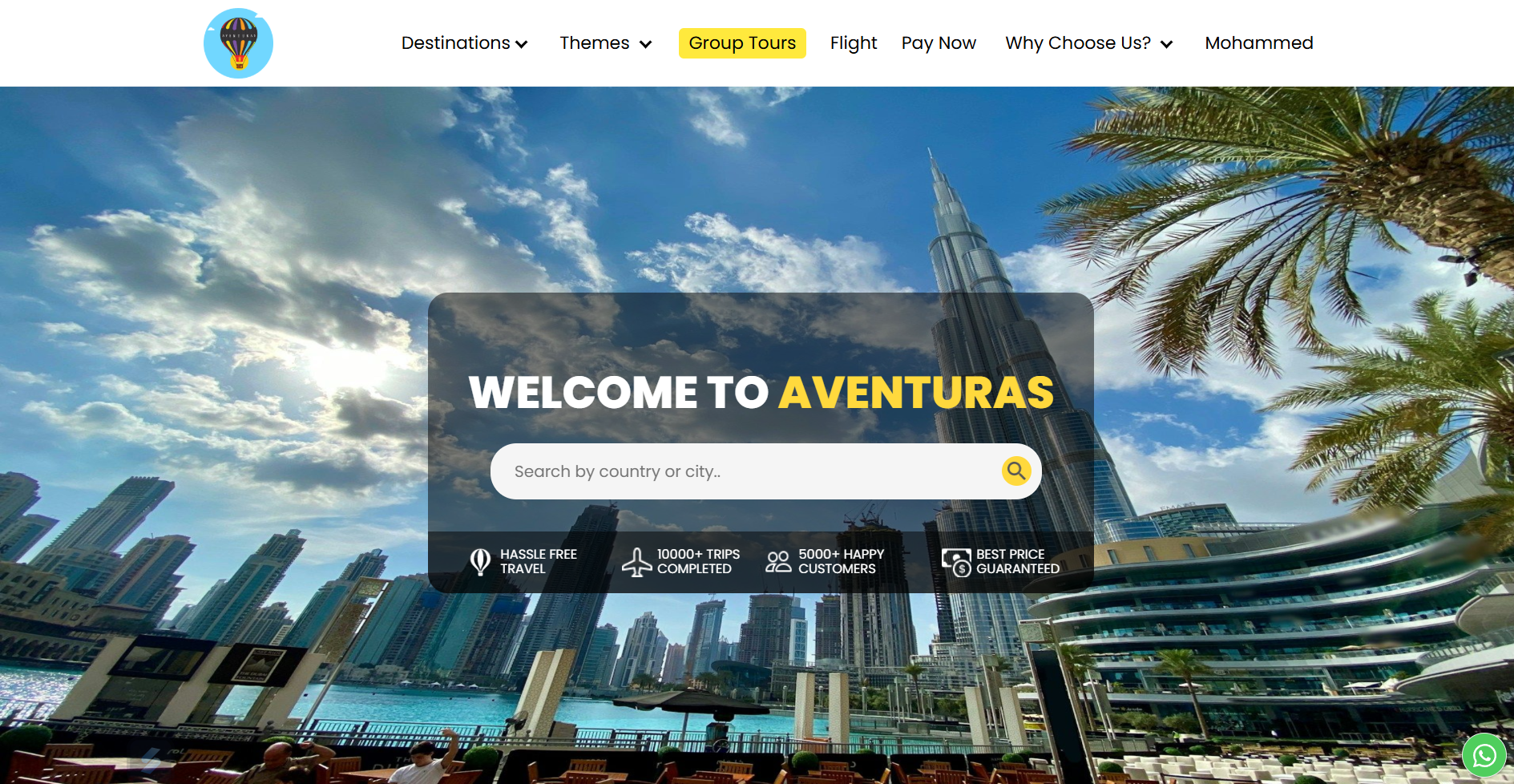Aventuras travel booking website